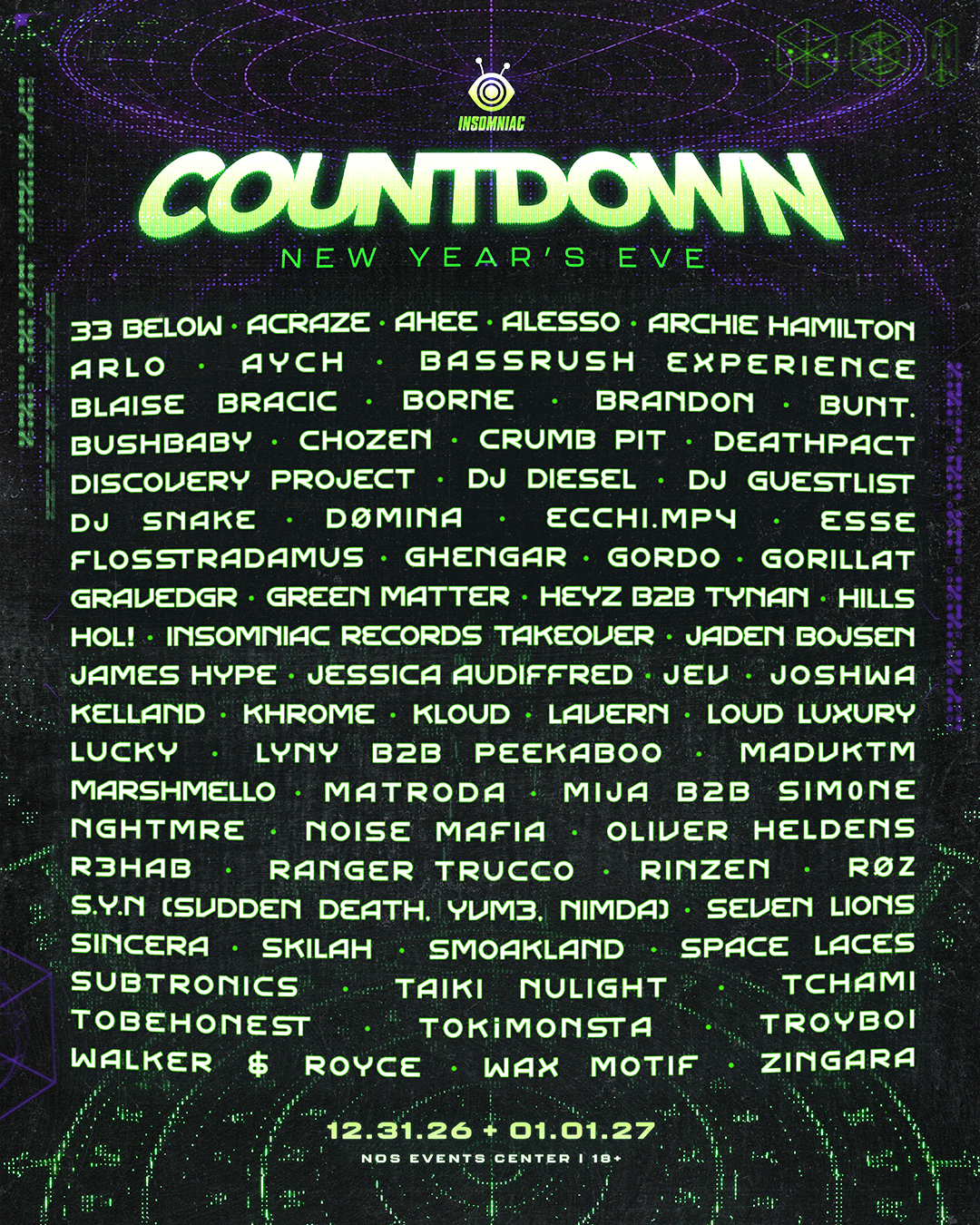 Official Countdown NYE 2026 artist lineup poster
